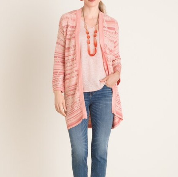 🆕 CHICO'S Embroidered Striped Jacquard Cardigan - Picture 3 of 13